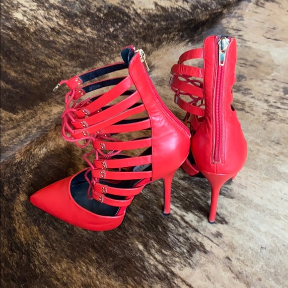 Red Lace up Steve Madden Heels - Picture 4 of 5